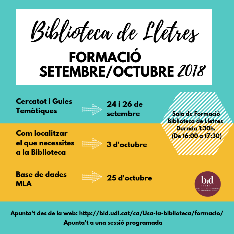 Formació Biblioteca de Lletres Setembre i Octubre 2018-2019