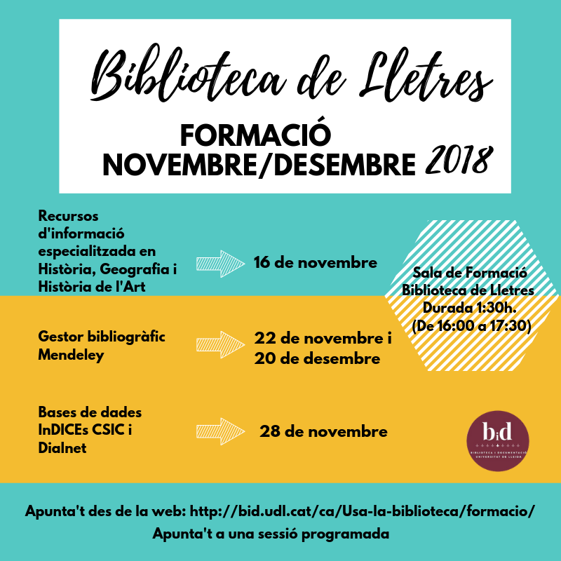 Formació novembre-desembre 2018 - Biblioteca de Lletres